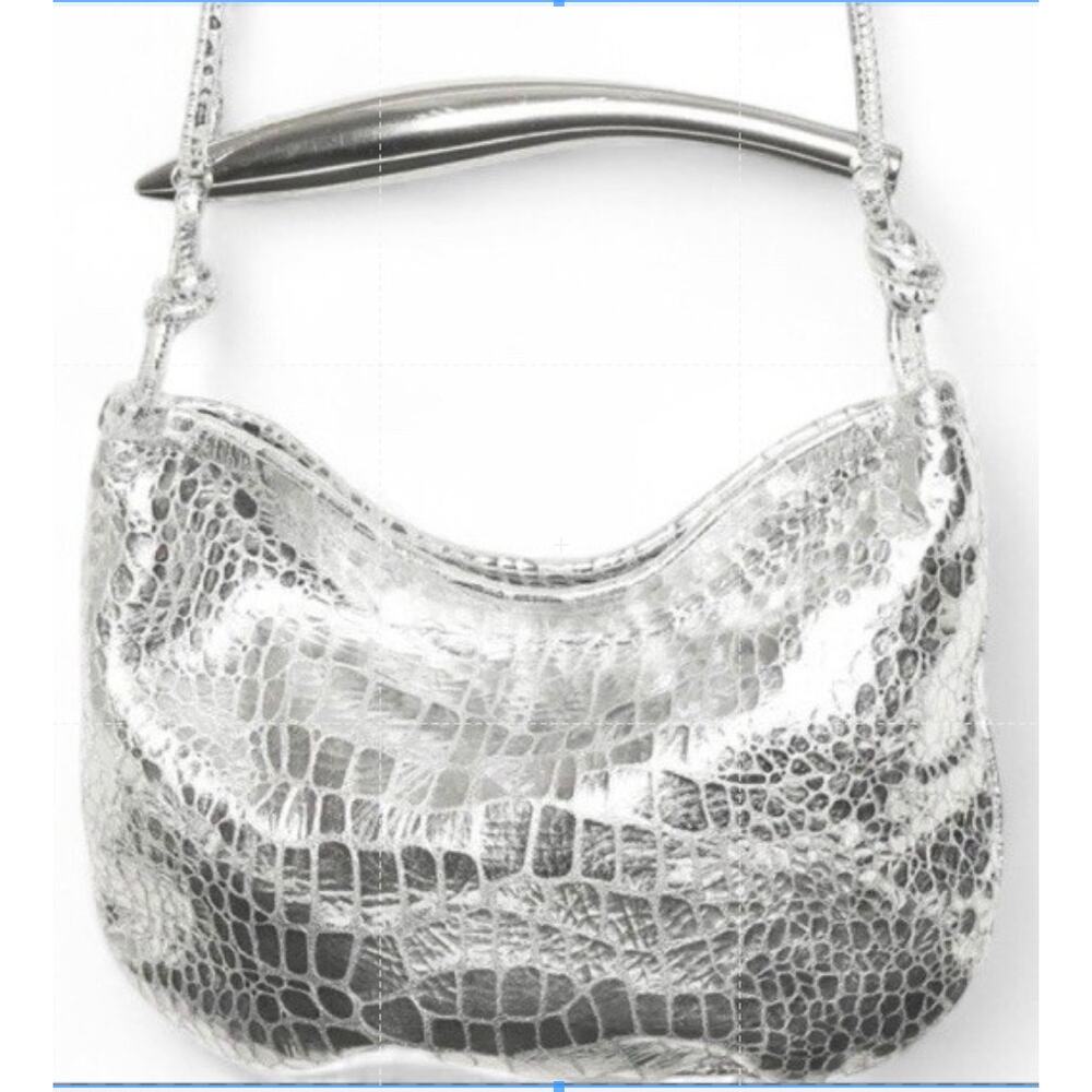 Walter Baker Hazel Mini Hobo Platinum Croc Embossed Leather NWT Y2K Metallic